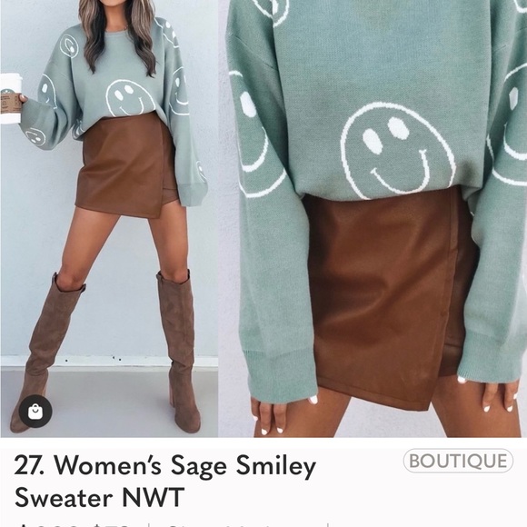 Sage Smiley Sweater Size M L - Picture 2 of 4